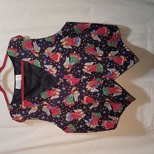 Vintage Ceci Angel Pattern Vest Holiday Gold buttons 2XL